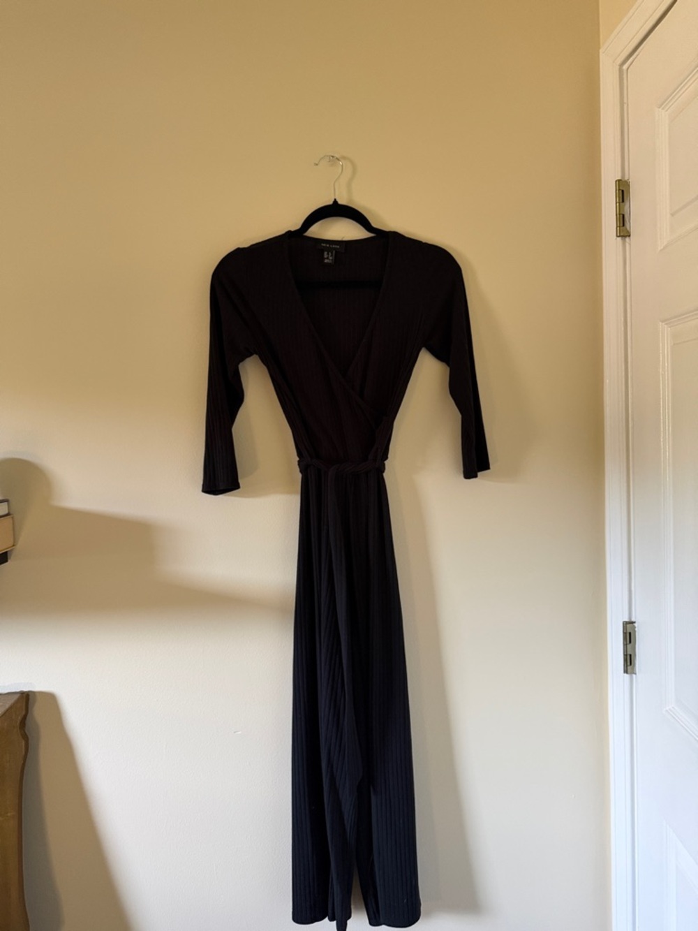 ASOS Black Ribbed Wrap Jumpsuit